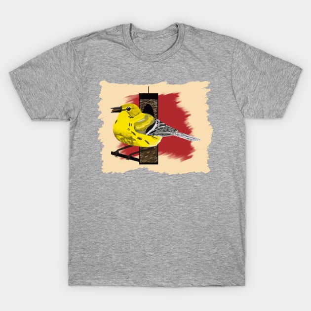 Yellow Warbler Perched on Bird Feeder T-Shirt by BjernRaz